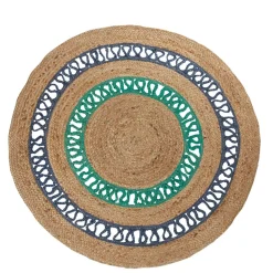 Tapis rond en jute naturel tressé bleu collection Caraïbes