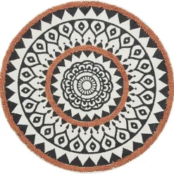 Tapis rond imprimé ethnique tufté noir orange