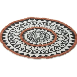 Tapis rond imprimé ethnique tufté noir orange