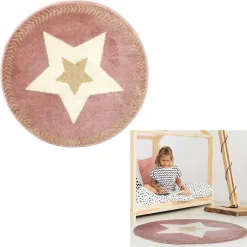 Tapis rond imprimé étoile beige rose doré Ø80cm