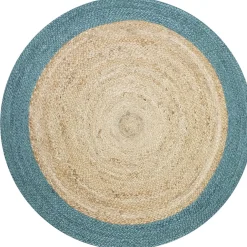 Tapis rond jute bordure verte Ø90cm