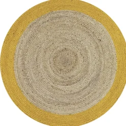 Tapis rond jute bordure jaune Ø90cm