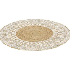 Tapis rond jute motif contour blanc