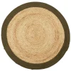 Tapis rond jute naturel contour vert Ø90cm