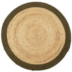 Tapis rond jute naturel contour vert Ø90cm