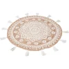 Tapis rond naturel motif ethnique pompons blancs