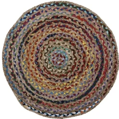 Tapis rond tressé multicolore