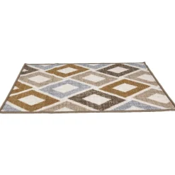 Tapis rétro motif losanges jaune moutarde marron