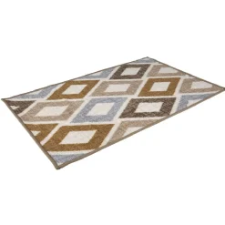 Tapis rétro motif losanges jaune moutarde marron