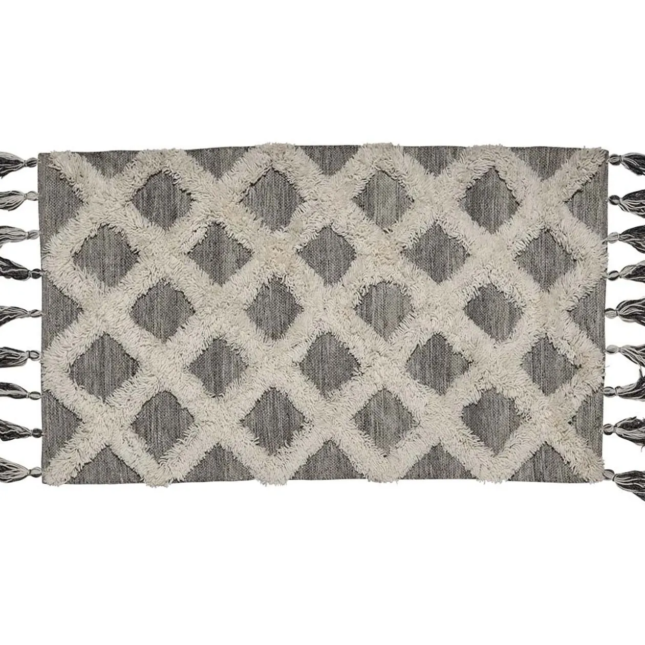 Tapis tissé à franges Etnique gris et blanc