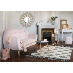 Tapis tissé à franges Etnique gris et blanc