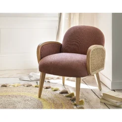 Tapis tissé rond avec pompons naturel et jaune