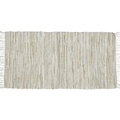 Tapis tressé cuir et coton beige marron