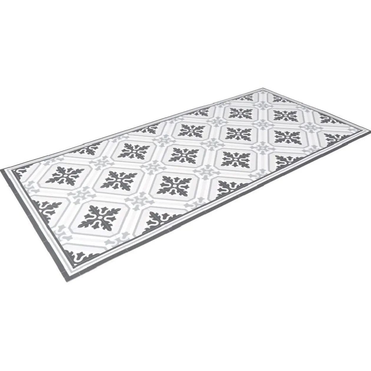 Tapis vinyle motif carreau de ciment blanc et gris 45x95cm