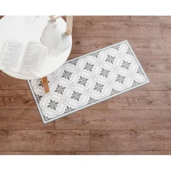 Tapis vinyle motif carreau de ciment blanc et gris 45x95cm