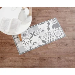 Tapis vinyle motif carreau de ciment gris et blanc 45x95cm