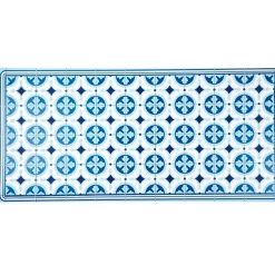 Tapis vinyle motif carreau de ciment bleu et blanc 45x95cm