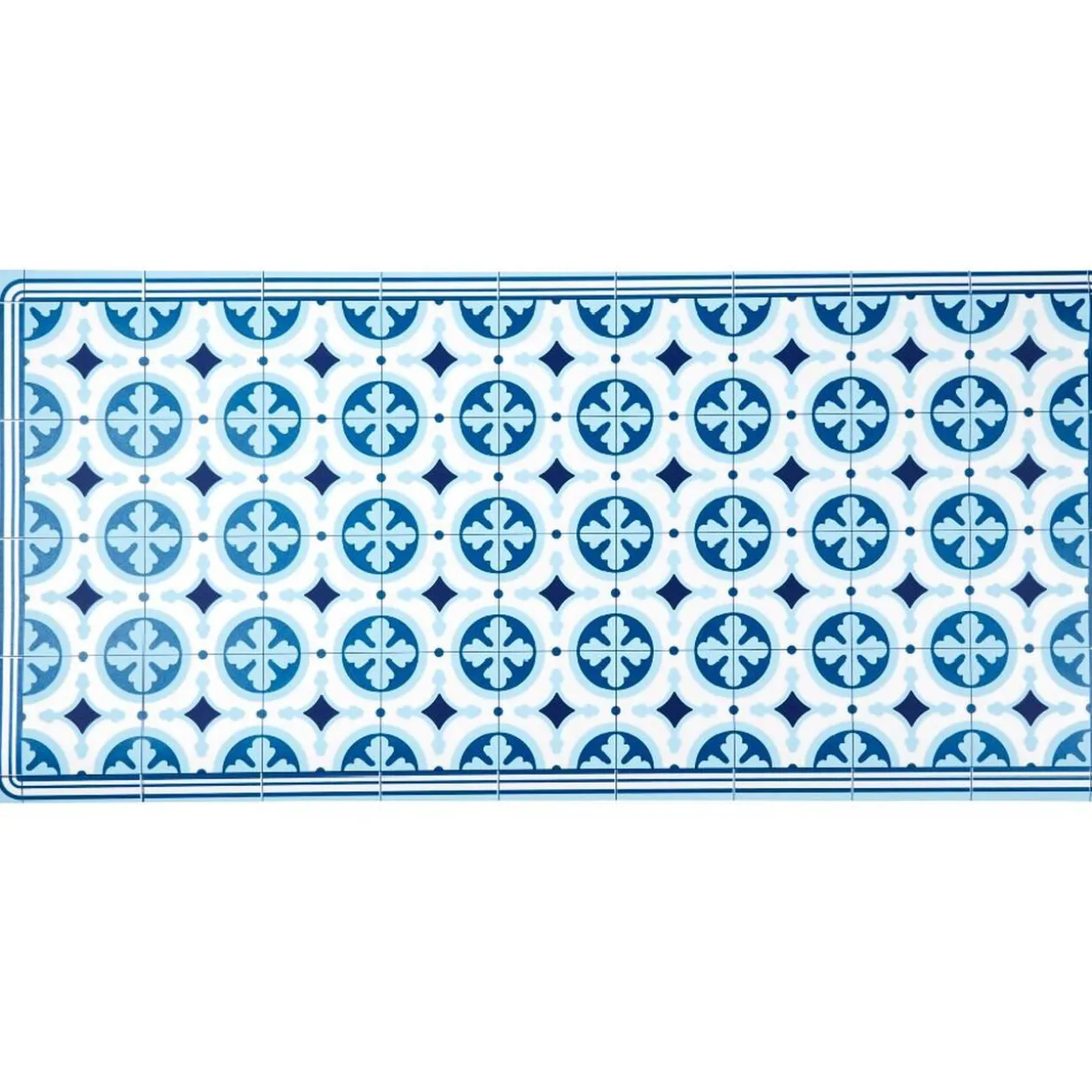 Tapis vinyle motif carreau de ciment bleu et blanc 45x95cm