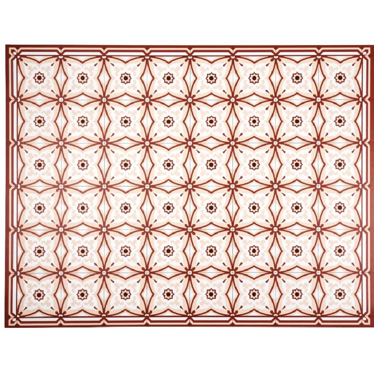 Tapis vinyle motif carreau de ciment rouge et beige 72x95cm