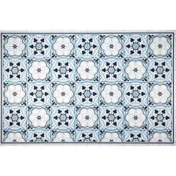 Tapis vinyle motif carreau de ciment bleu et blanc 97x147cm