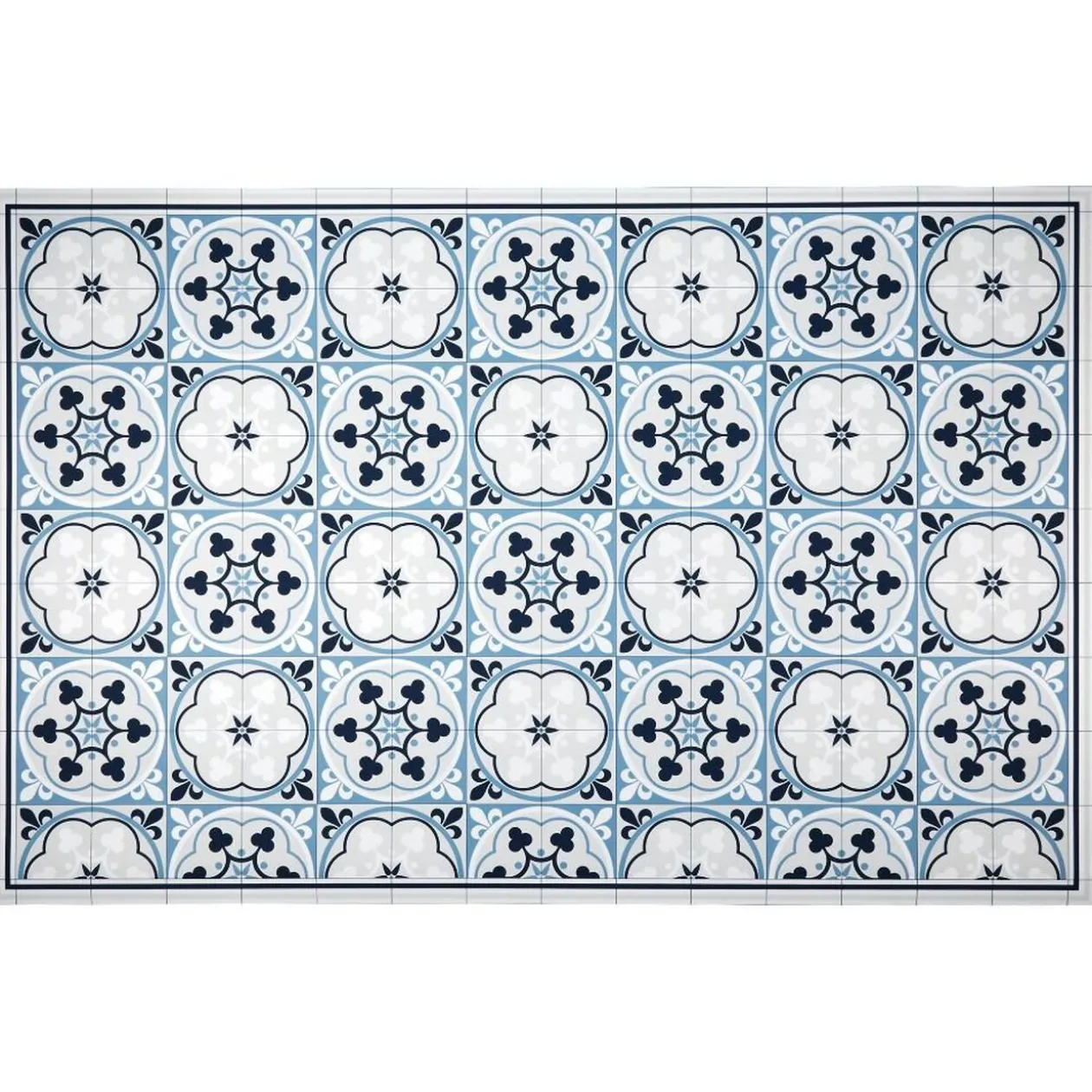 Tapis vinyle motif carreau de ciment bleu et blanc 97x147cm