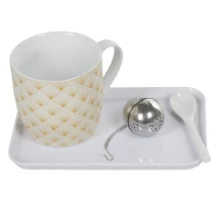 Tasse à thé avec infuseur, cuillère et plateau