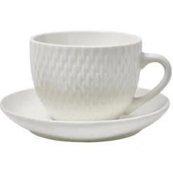 Tasse embossée avec sous-tasse faïence blanc x4