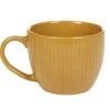 Tasse en faïence 23 cl uni jaune moutarde rainures verticales relief