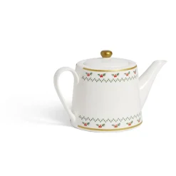 Theière de Noël 1,2L blanche et dorée motifs houx