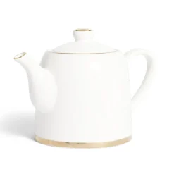 Théière 1L faïence blanc et doré Ø12xH15xm