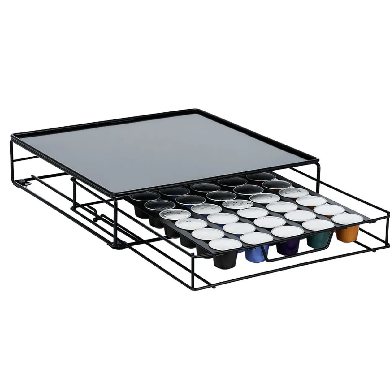 Tiroir à capsules plateau et grille en métal noir