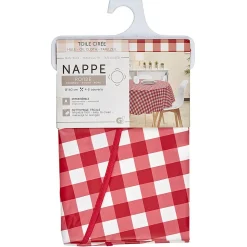 Toile cirée ronde à carreaux rouge et blanc