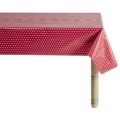 Toile cirée rouge à pois blanc L. 140 cm