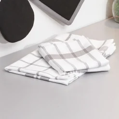 Torchon blanc à carreaux gris x2