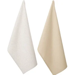Torchon blanc et beige x2 - 100% coton 45x70cm