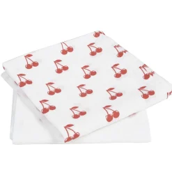Torchon blanc uni et motif cerise x2