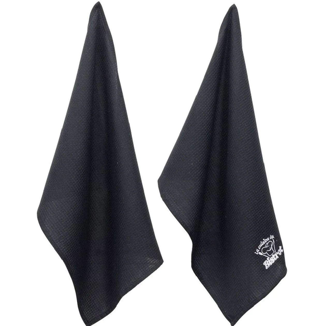 Torchon brodé La cuisine du Bistrot noir x2 - 100% coton 45x70cm