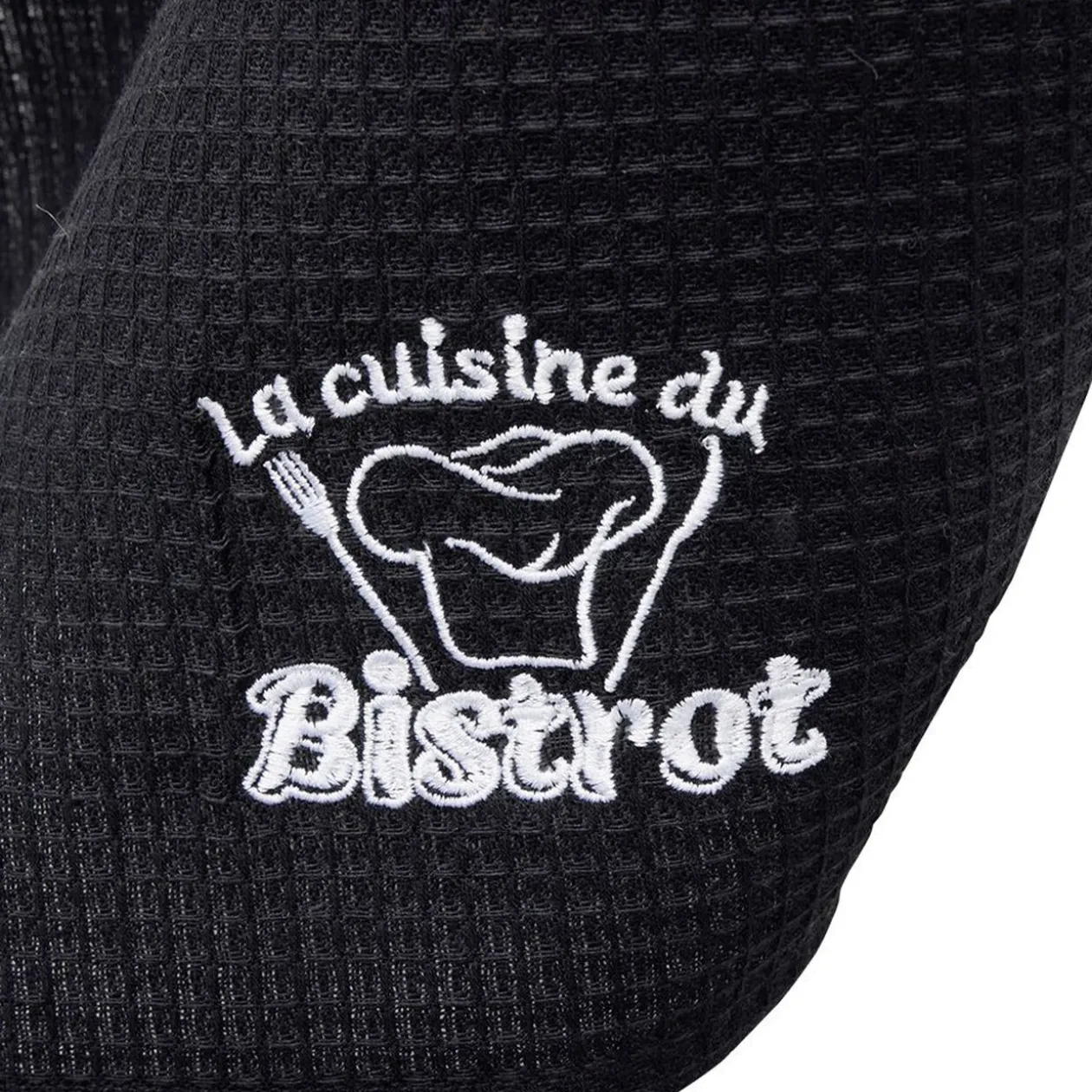 Torchon brodé La cuisine du Bistrot noir x2 - 100% coton 45x70cm