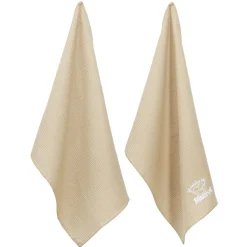 Torchon brodé La cuisine du Bistrot beige x2 - 100% coton 45x70cm