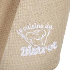 Torchon brodé La cuisine du Bistrot beige x2 - 100% coton 45x70cm
