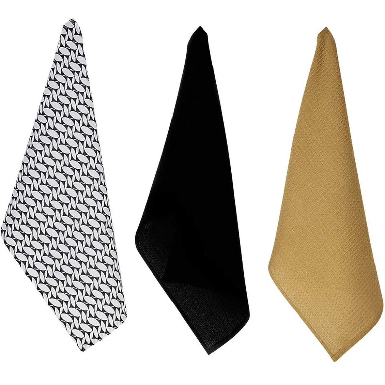 Torchon imprimé et uni x 3