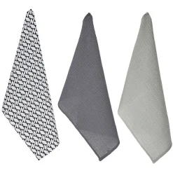 Torchon imprimé et uni x 3