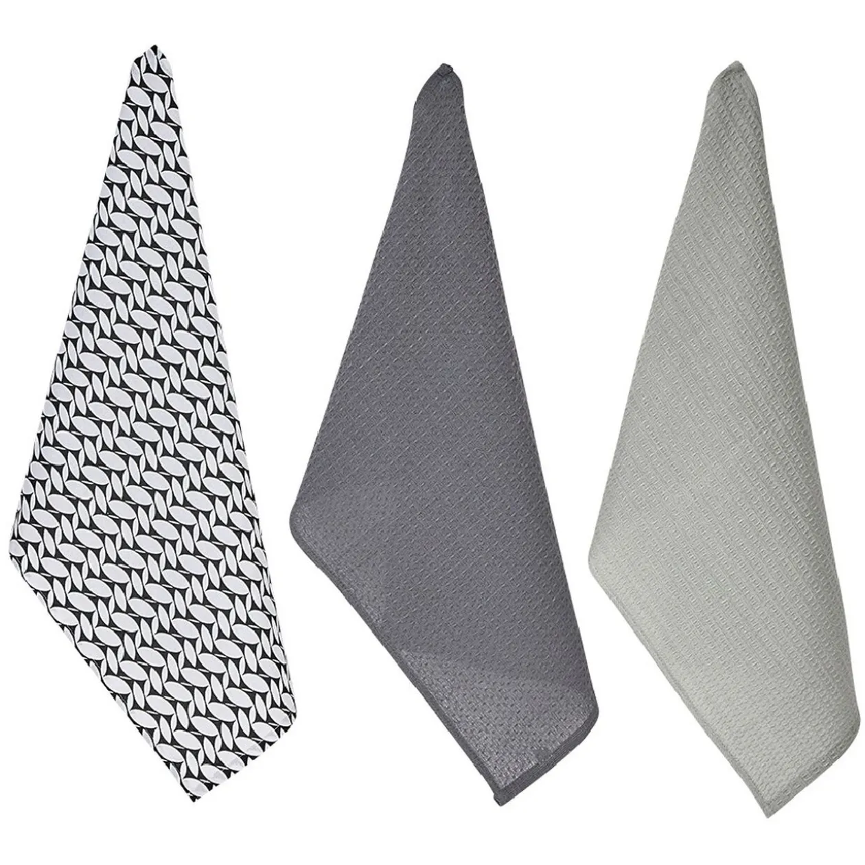 Torchon imprimé et uni x 3