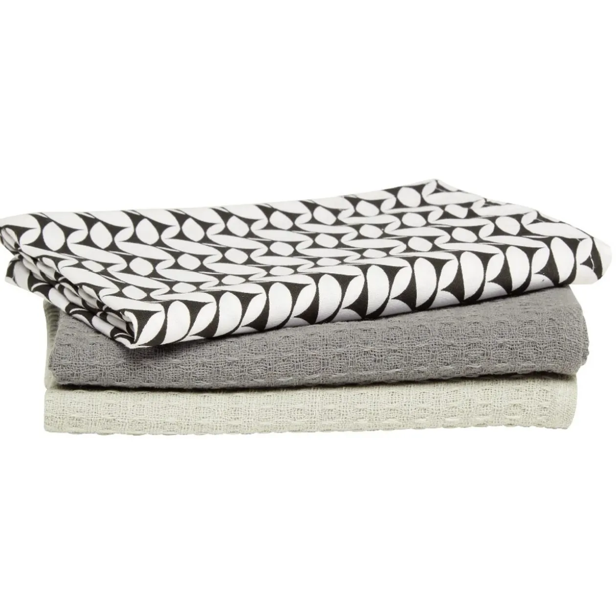 Torchon imprimé et uni x 3