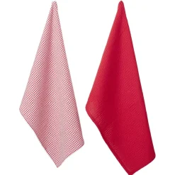 Torchon imprimé rouge x2 - 100% coton 45x70cm