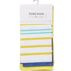 Torchon jaune blanc et bleu design provençale x3