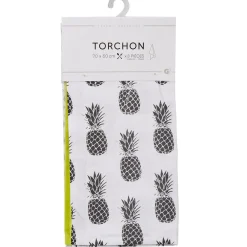 Torchon motifs ananas jaune blanc et noir x3