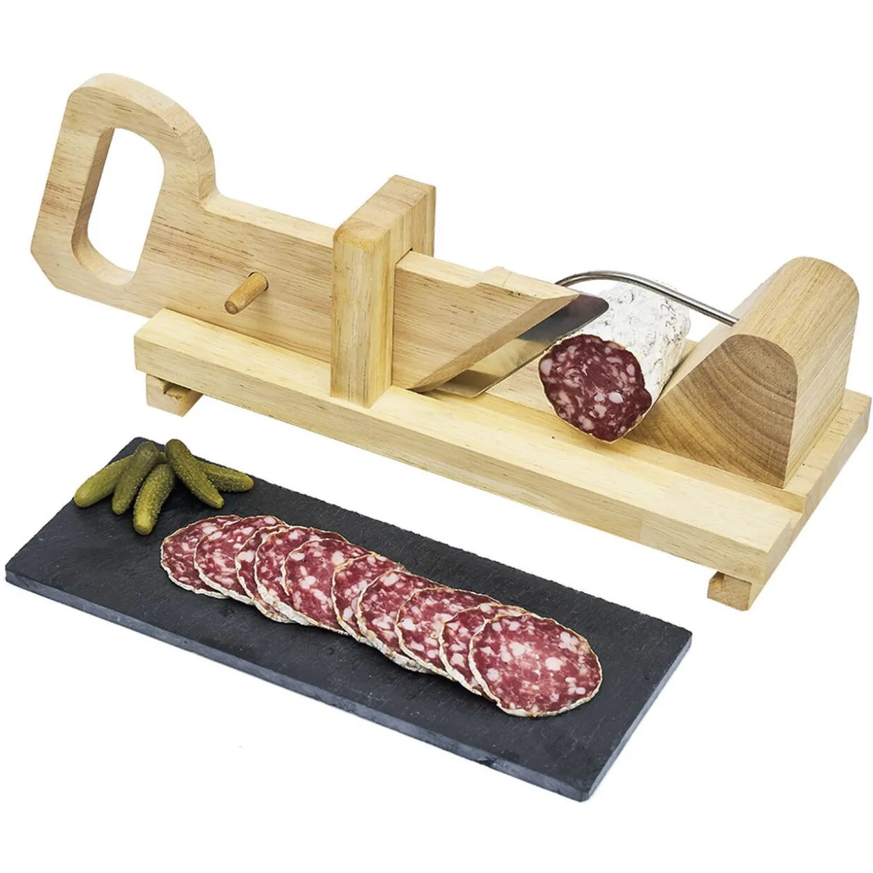 Trancheuse à saucisson coulissant avec plateau ardoise