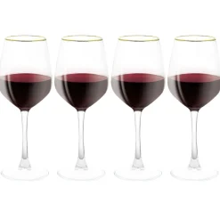 Verre à vin transparent avec liseré doré x4