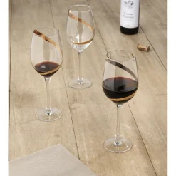 Verre à vin transparent motif ruban doré x3